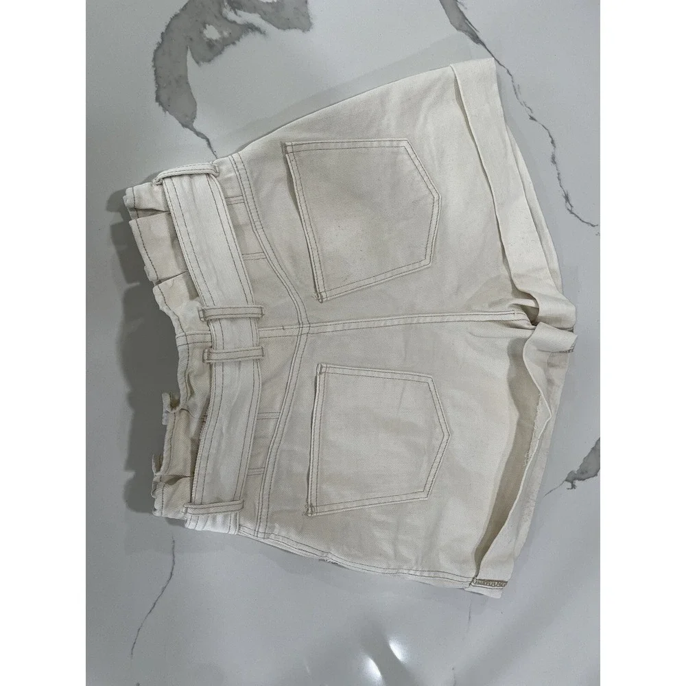 Free People We The‎ Free Nova Denim Paperbag Shorts Plume Cream Sz XS AK113
